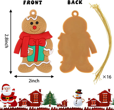 16pcs Gingerbread Man Ornaments Assorted Plastic Gingerbread Figurines Pendants for Christmas Tree Hanging Decorations Holiday Ornament Xmas Decor Party Favors Supplies